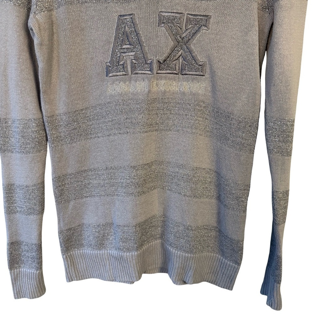 Armani Exchange Light Gray Metallic V-Neck Sweater Size S Minimalist Designer - Picture 12 of 14